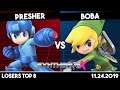 Presher (Megaman/Rosalina) vs BOBA (Toon Link) | Losers Top 8 | Synthwave X #11