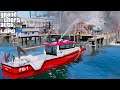 GTA 5 Firefighter Mod Fire Boat Fighting A Massive Fire At The Dockyard (LSPDFR Fire Callouts)