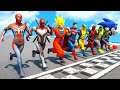 Spiderman with SUPERHEROES Running Challenge Competition - GTA Funny Contest #195