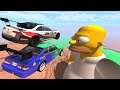 Crazy Vehicle High Speed Jumps Over HOMER SIMPSON In Green Slime River - BeamNG.drive Jumps