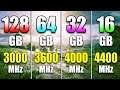 128GB (3000MHz) vs 64GB (3600MHz) vs 32GB (4000MHz) vs 16GB (4400MHz) | RAM Test in PC Gaming