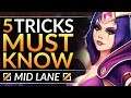 5 CHALLENGER Tricks EVERY Mid Must Know - Simple Tips to RANK UP FAST - League of Legends Pro Guide