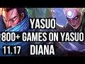 YASUO vs DIANA (MID) | 19/1/10, Legendary, 800+ games, 1.3M mastery | NA Diamond | v11.17