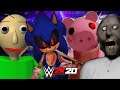 BALDI vs GRANNY vs PIGGY vs SONIC.EXE | WWE 2K20 Gameplay
