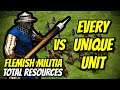 FLEMISH MILITIA vs EVERY UNIQUE UNIT (Total Resources) | AoE II: Definitive Edition