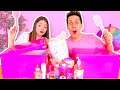 FARE LO SLIME SOLO CON INGREDIENTI ROSA CHALLENGE!!