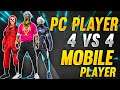 🔥pc player vs mobile player free fire clash squad | 4 VS 4 Custom gameplay | GARENA FREE FIRE