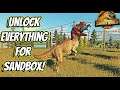 HOW TO UNLOCK ALL THE DINOSAURS AND BUILDINGS FOR SANDBOX PLAY IN JURASSIC WORLD EVOLUTION 2!