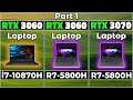 RTX 3060 Laptop vs RTX 3070 Laptop | Ryzen 7 5800H vs Intel 7 10870H | 5 Games Test | 1080P