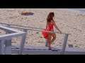 Yasmine Bleeth One-Piece Red Swimsuit Body Back-and-Forward Beach Scene