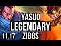 YASUO vs ZIGGS (MID) | 10/0/3, 1.8M mastery, Legendary | NA Diamond | v11.17
