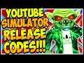 🔥*2* NEW CODES Youtube Simulator🚨ROBLOX YOUTUBE SIMULATOR😱