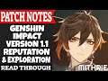 Genshin Impact Version 1.1 Reputation and Exploration Patch Notes