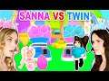 SANNA Vs OPPOSITE TWIN Opening EGGS CHALLENGE In Adopt Me! (Roblox)