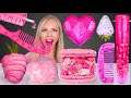 ASMR PINK FOOD, POMEGRANATE JELLY, EDIBLE HAIR COMB, ONE COLOR MUKBANG 먹방