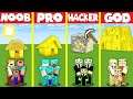 Minecraft Battle: GOLD BLOCK BASE HOUSE BUILD CHALLENGE - NOOB vs PRO vs HACKER vs GOD / Animation