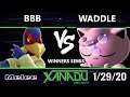 S@X 339 SSBM - BBB (Falco) Vs. waddle (Jigglypuff) Smash Melee Winners Semis