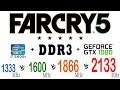 Far Cry 5 on DDR3 1333 MHz, 1600 MHz, 1866 MHz, 2133 MHz