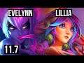 EVELYNN vs LILLIA (JUNGLE) | 11/0/4, 70% winrate, Legendary | NA Diamond | v11.7