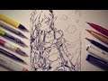 Ink Lineart drawing time lapse anime girl create original character