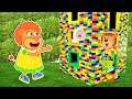 Leo and Lucky play with colorful toy blocks and build a three level house | Lion Family | Cartoon
