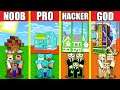 Minecraft Battle: SECURE SAFEST HOUSE BUILD CHALLENGE - NOOB vs PRO vs HACKER vs GOD / Animation