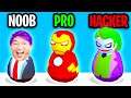 NOOB vs PRO vs HACKER In WOBBLE MAN GAME! (MAX LEVEL HULK SKIN!?)