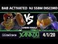 S@X 347 Online Losers Finals - Bab Activated (Falcon) Vs. The NJ SSBM Discord (Sheik) Smash Melee