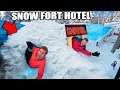 Billionaire SNOW Fort Hotel 24 Hour Challenge! 📦❄️ Video Games, Snowboarding, Hockey & More!