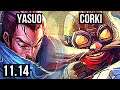 YASUO vs CORKI (MID) | 3.5M mastery, 6 solo kills | BR Diamond | v11.14