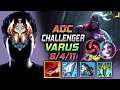 Challenger Varus ADC vs Jinx - 천상계 장인 원딜 바루스 템트리 룬 드락 칼날비 - LOL KR 11.9