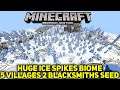Minecraft Bedrock Seed: HUGE ICE SPIKES BIOME 5VILLAGES 2BLACKSMITHS SEED