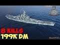 World of WarShips | Massachusetts B | 8 KILLS | 199K Damage - Replay Gameplay 4K 60 fps