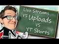 Live Streams vs Uploads vs Youtube Shorts and which should you make