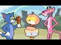 Mongo e Drongo Trombam com Tom e Jerry e a Pantera Cor de Rosa - Desenho animado com crossover.