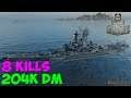 World of WarShips | Massachusetts  | 8 KILLS | 204K Damage -  Replay Gameplay 4K 60 fps