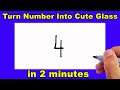 How to turn number 4 into Cute glass pf juice easy for beginners