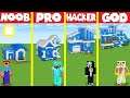 Minecraft Battle: WATER BLOCK BASE HOUSE BUILD CHALLENGE - NOOB vs PRO vs HACKER vs GOD / Animation
