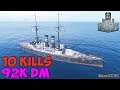 World of WarShips | Mikasa | 10 KILLS | 92K Damage - Replay Gameplay 4K 60 fps