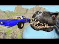 Falling Into A Pit With A Terrible Dinosaur - Cars Crash Beamng Drive
