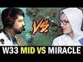 MIRACLE vs W33 again — OD vs STORM Nigma Mid Battle Dota2