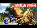 Monster Hunter Rise AMATERASU WEAPONS GAMEPLAY TRAILER REVEAL PATCH 3.2 OKAMI DLC モンスターハンターライズ アマテラス