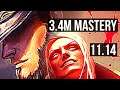 TWISTED FATE vs VLADIMIR (MID) | 3.4M mastery, 7/1/8, 700+ games, Dominating | BR Master | v11.14