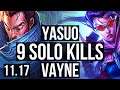 YASUO vs VAYNE (TOP) | 11/1/4, 9 solo kills, 2.0M mastery, Legendary | BR Diamond | v11.17
