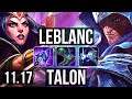 LEBLANC vs TALON (MID) | 10/0/2, 6 solo kills, 1.5M mastery, Legendary | NA Diamond | v11.17