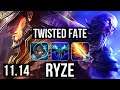 TWISTED FATE vs RYZE (MID) (DEFEAT) | 3.5M mastery, 800+ games, 4/2/12 | NA Grandmaster | v11.14