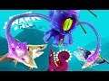 MEGALODON + BUZZ + ROBO SHARK vs GIANT SQUID BOSS!!! (HUNGRY SHARK WORLD)