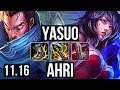 YASUO vs AHRI (MID) | Quadra, 1500+ games, 1.0M mastery, Godlike, 7/3/8 | NA Diamond | v11.16