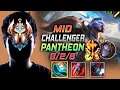 Challenger Pantheon MID vs Orianna - 천상계 미드 판테온 템트리 룬 발분 정복자 - LOL KR 11.9