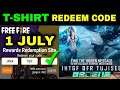 REAL TSHIRT Giveaway REDEEM CODE FREE FIRE 1 JULY | Redeem Code Free Fire Today for INDIA